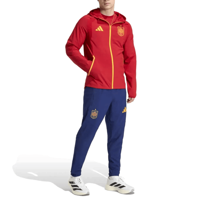 Spain Casual Travel hooded presentation soccer tracksuit in red and blue by Adidas with official team logo
