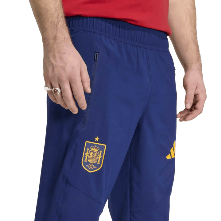 Spain Casual Travel hooded presentation soccer tracksuit set in blue with official Adidas branding and logo