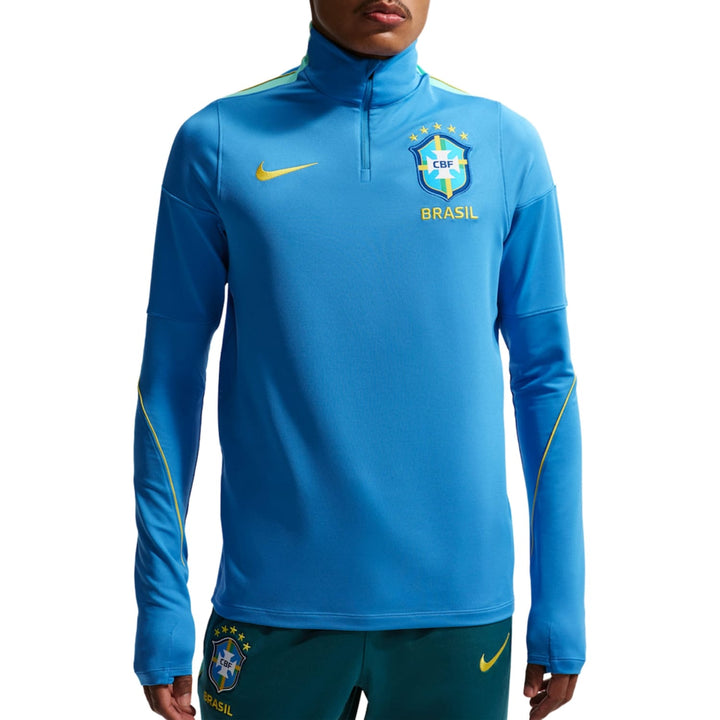 Blue Nike x Brazil national team training top with high collar and Brasil logo