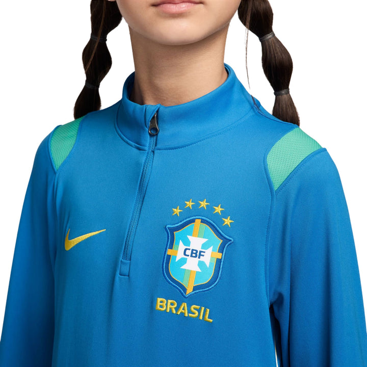 Youth blue Nike Brasil training top with quarter zip and embroidered logo