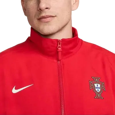 Red Portugal soccer jacket with Nike logo and FPF emblem on a white background