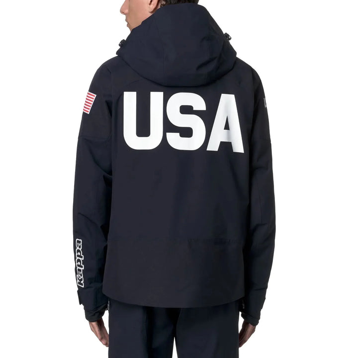 Navy blue Kappa x US Ski team jacket with USA print on the back and hooded design