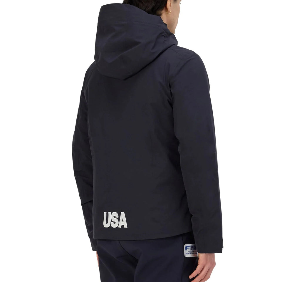 model wearing an official US Ski Team padded down jacket Winter Olympics 2026 Navy - Kappa