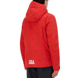 Model wearing a US Ski Team official padded down jacket Winter Olympics 2026 Red - Kappa