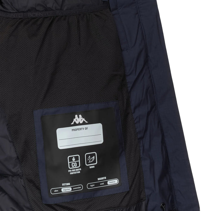 Navy blue Kappa x US Ski team jacket with mesh lining and care label inside.