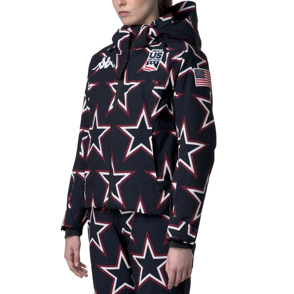 Woman wearing US Ski Team Insulated Waterproof Jacket Winter Olympics 2026 - Kappa