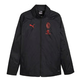 AC Milan black Puma rain jacket featuring logo and stylish design for soccer fans