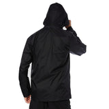 Back view of an AC Milan black Puma rain jacket designed for comfort and protection from the elements