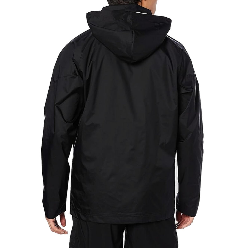 AC Milan black Puma rain jacket with adjustable hood and waterproof fabric for outdoor activities