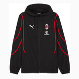 AC Milan pre game tracksuit 2024 featuring a black design with red accents and Puma logo