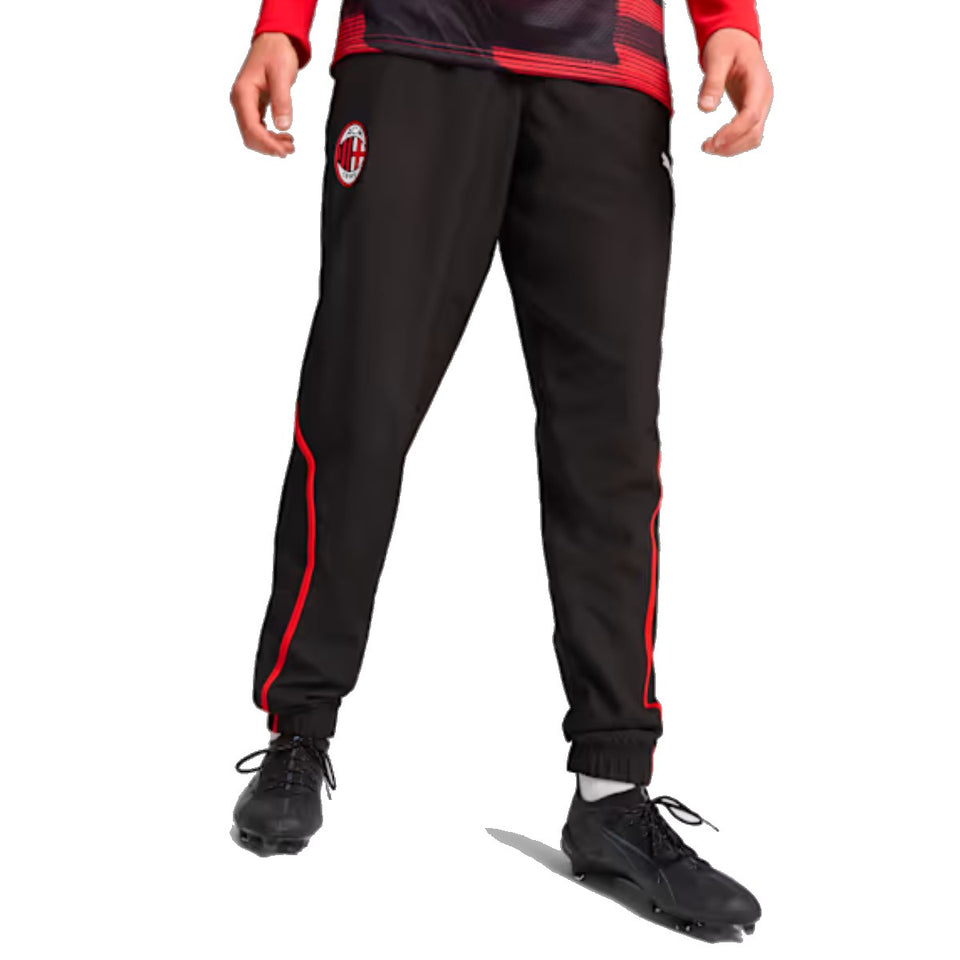 AC Milan pre game tracksuit 2024 with stylish black pants and red accents for soccer players