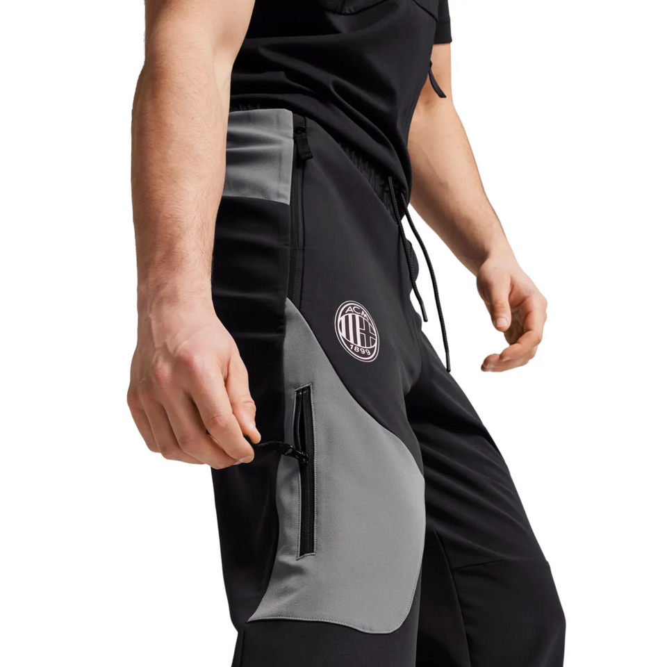 AC Milan woven tracksuit 2024 25 featuring stylish black and gray pants with zippered pockets