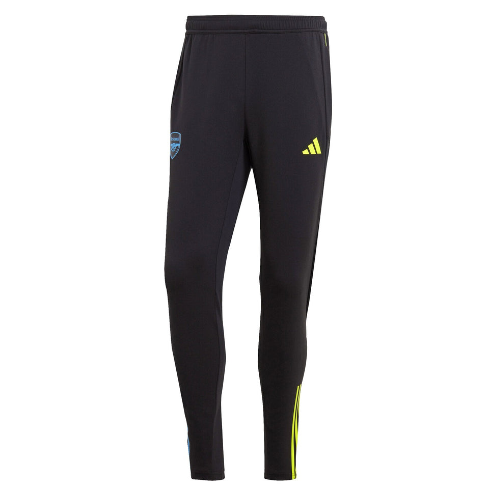 Black 2023 24 Arsenal football tracksuit set pants with yellow Adidas logo and Arsenal crest