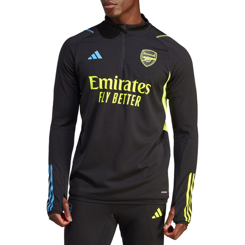 2023 24 Arsenal football tracksuit set black long sleeve top with neon yellow and blue accents