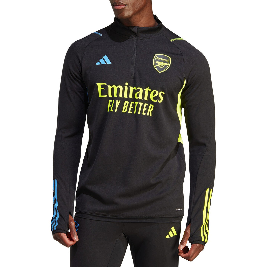 2023 24 Arsenal football tracksuit set black long sleeve top with neon yellow and blue accents