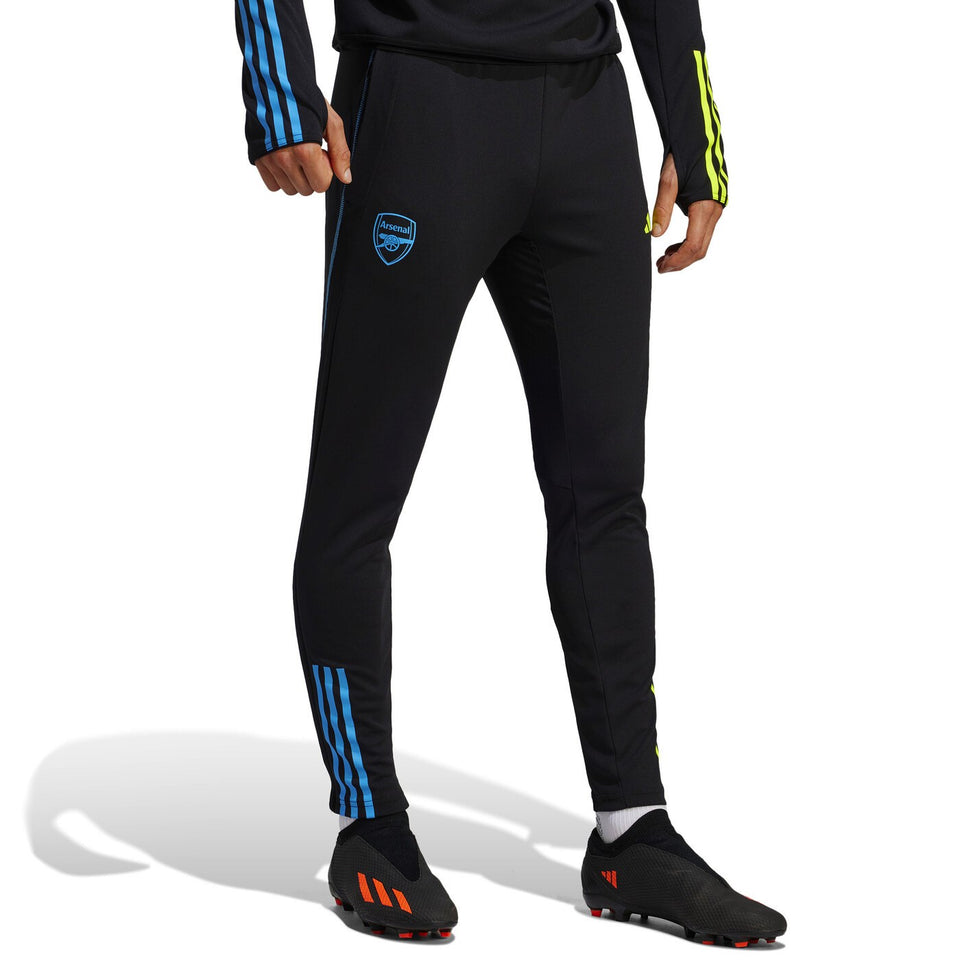 2023 24 Arsenal football tracksuit set black pants with blue stripes and club logo