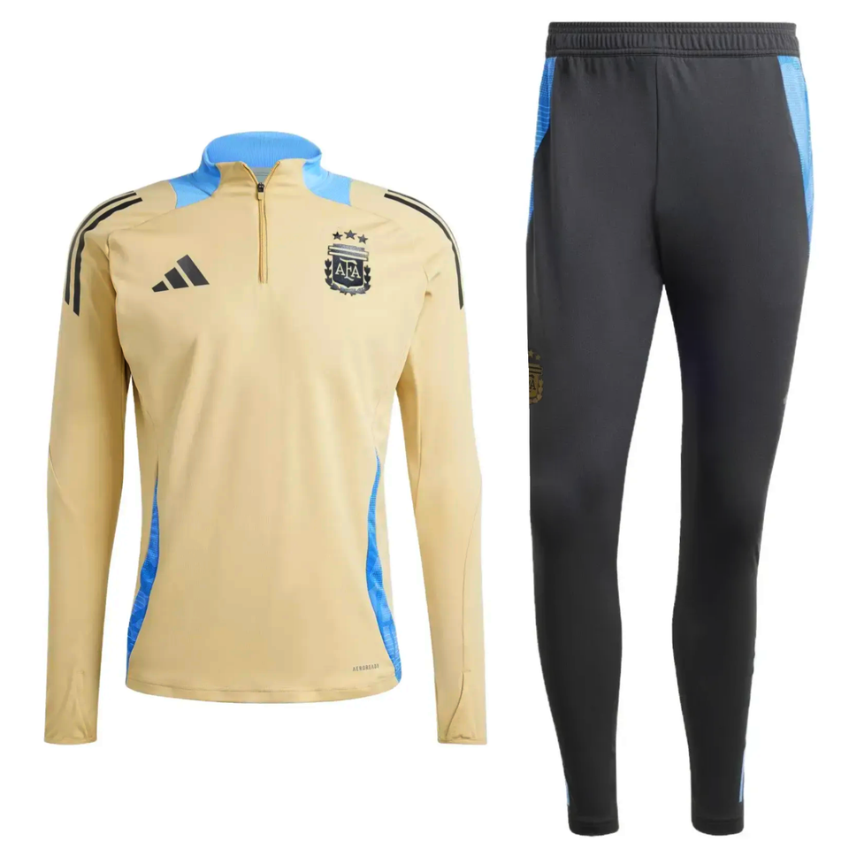 2024 Argentina technical tracksuit Adidas with beige top and dark grey pants on SoccerTracksuits.com