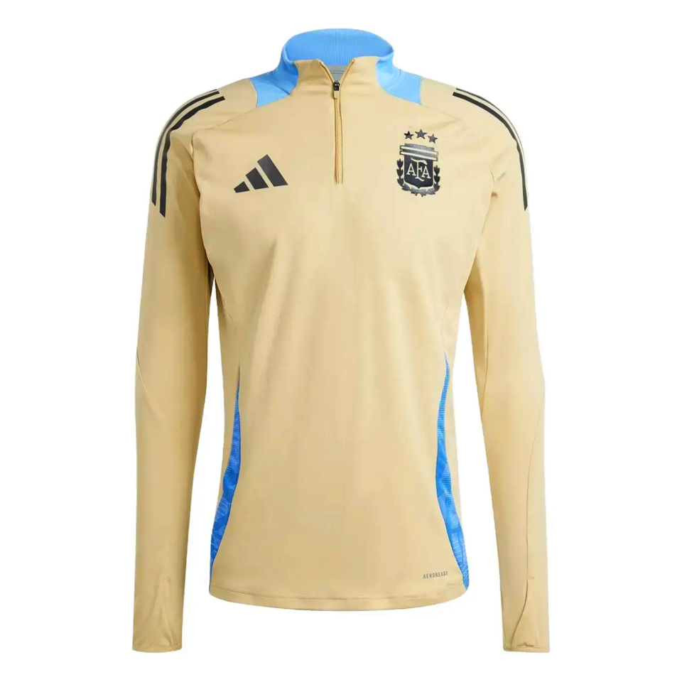 2024 Argentina technical tracksuit Adidas beige long sleeve top with blue accents and quarter zip