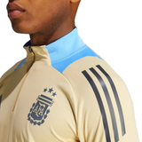 Close-up of 2024 Argentina technical tracksuit Adidas top with AFA logo and blue collar on SoccerTracksuits.com
