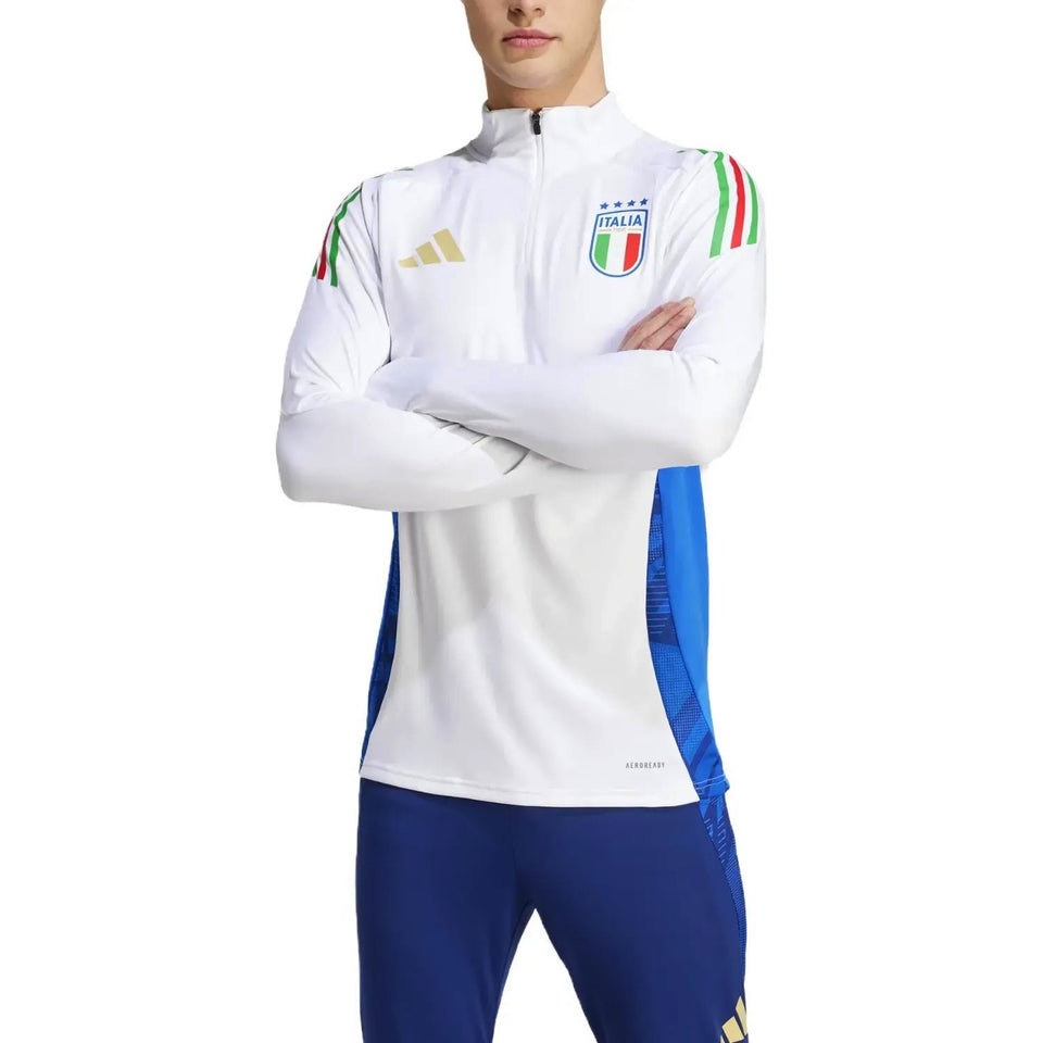 2024 Italy Adidas tracksuit set in white and blue with Italy crest and green red stripes on sleeves