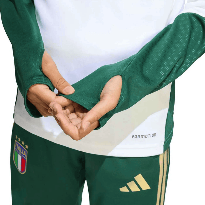 Kids Adidas Italy training technical soccer tracksuit in green with official team logo and unique sleeve design