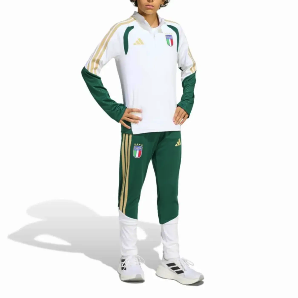 2026 Adidas Italy training suit for kids featuring green and white design with Italy logo