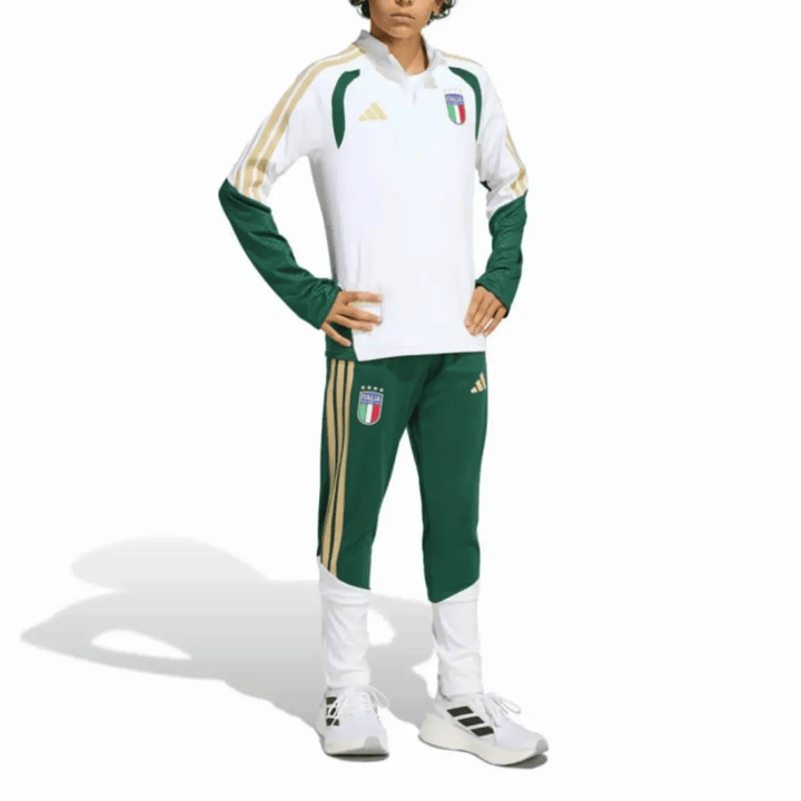 Kids Italy training technical soccer tracksuit 2026/27 in white and green by Adidas with official team details