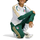 2026 Adidas Italy training suit for kids featuring green pants and white jacket with Italy logo