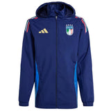 Adidas Italy 2024 rain jacket navy hooded waterproof shell with Italy crest gold Adidas logo and tricolor shoulder stripes