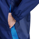 Adidas Italy 2024 rain jacket navy close up of navy jacket sleeve elastic cuff and hand in side pocket