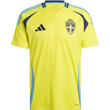 Adidas Sweden soccer jersey 2024 25 bright yellow short sleeve home kit with blue trim and Adidas logo