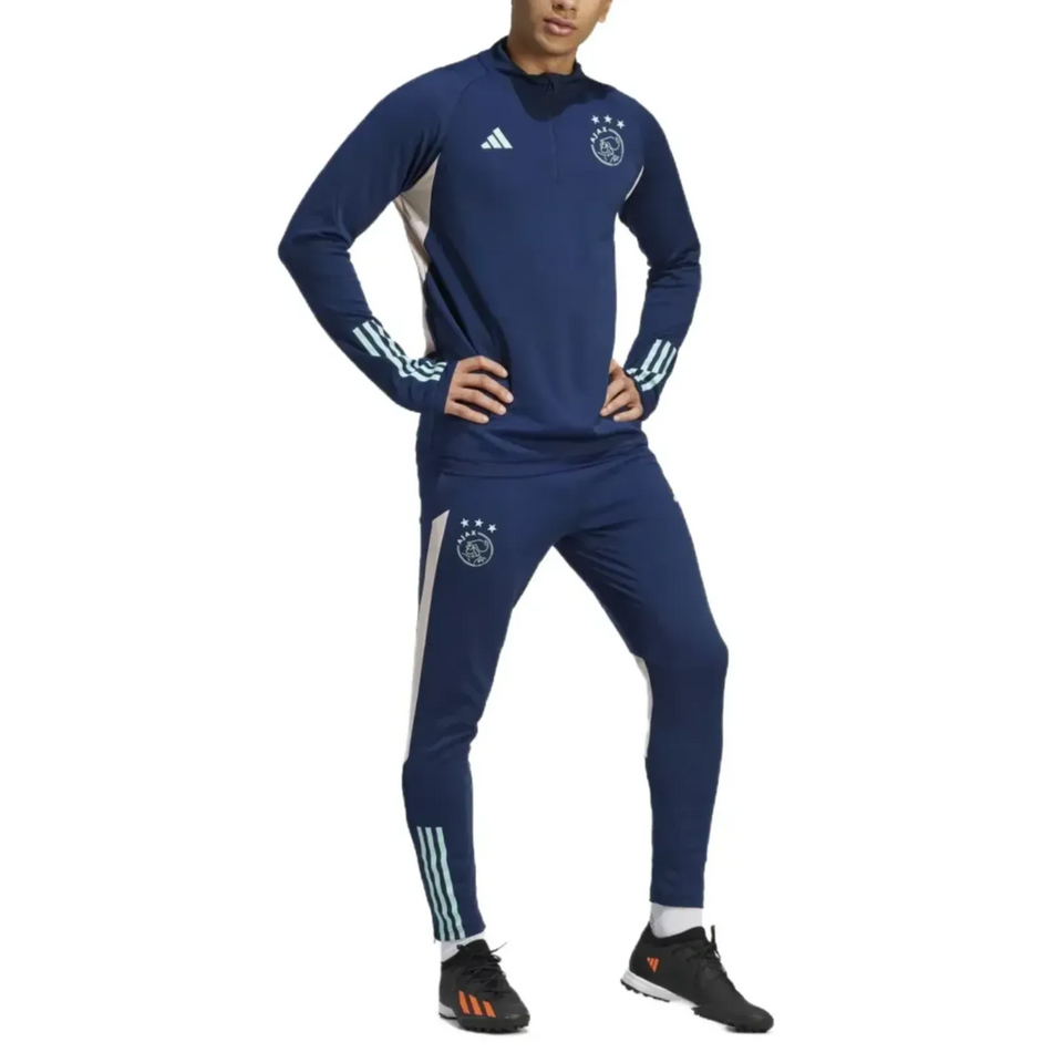 Ajax training tracksuit Adidas 2023 24 in navy with white accents and logo for soccer practice