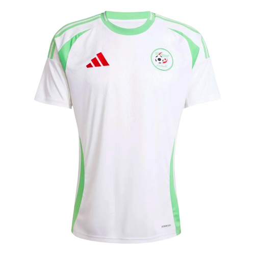 Adidas Algeria soccer jersey 2024 25 in white and green with team logo for soccer fans