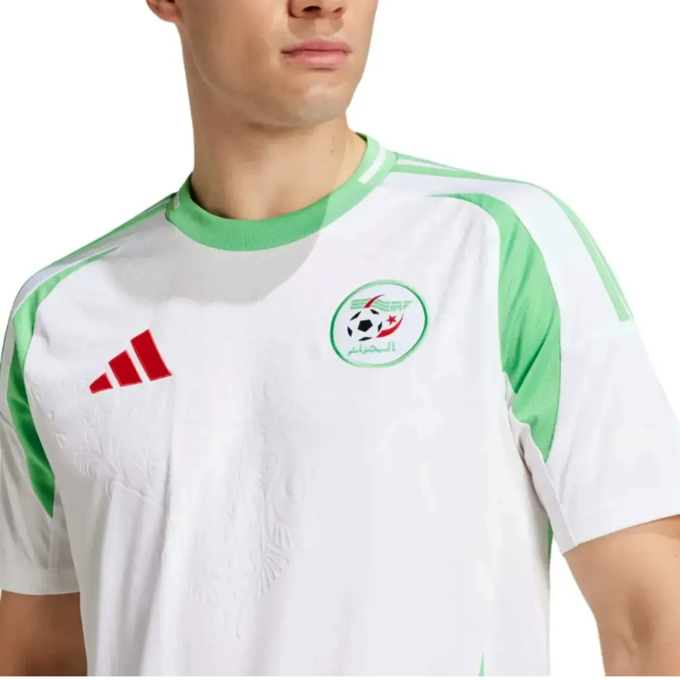 Adidas Algeria soccer jersey 2024 25 in white with green accents and team logo