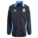 Argentina soccer rain jacket 2024 black and blue with gold logo and full zip on SoccerTracksuits.com