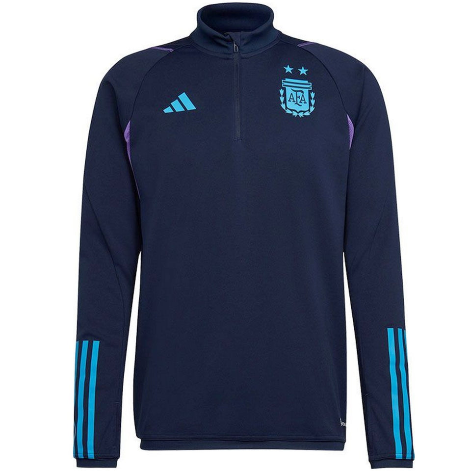Adidas Argentina training top navy with quarter-zip design and iconic team logo