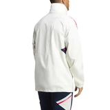 Back view of Adidas Arsenal windbreaker 2023 in white with high collar and pink detailing