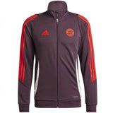 Adidas Bayern Munich 2024 soccer tracksuit jacket in dark purple with red stripes and logo