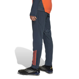 Adidas Bayern Munich training set for kids featuring navy pants and orange top on SoccerTracksuits.com