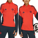 Adidas Bayern Munich training set for kids featuring a red pullover and pants for active young athletes