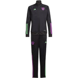 Black Adidas Bayern Munich training suit 2023 with green and purple stripes on SoccerTracksuits.com