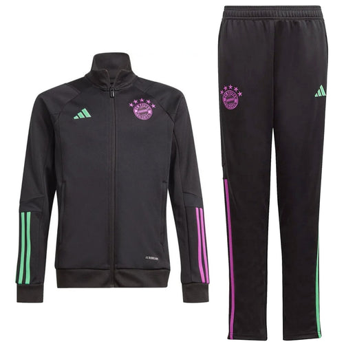 Adidas Bayern Munich training suit 2023 black jacket and pants with green and pink stripes