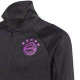 Black Adidas Bayern Munich training suit 2023 jacket with purple club logo and stars on chest