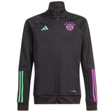 Adidas Bayern Munich training suit 2023 in black with pink and green accents and full zip jacket