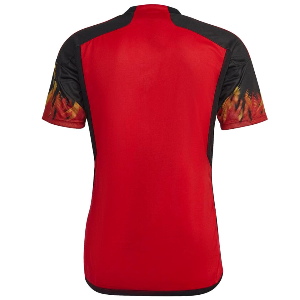 Adidas Belgium home jersey 2022 23 red with black and flame-patterned sleeves