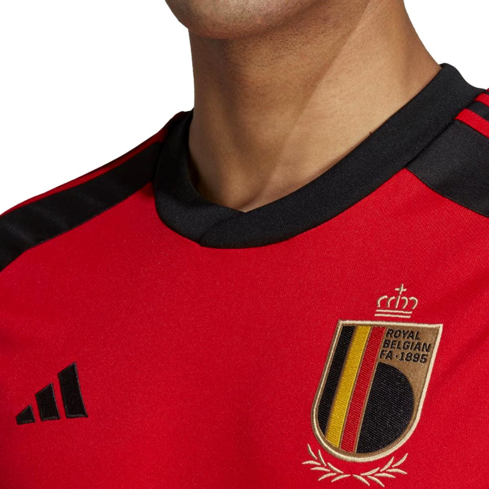 Adidas Belgium home jersey 2022 23 with team crest and black collar detailing