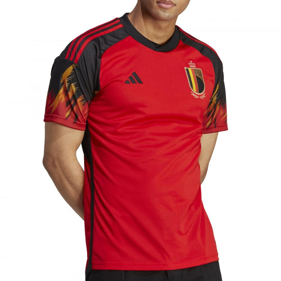 Adidas Belgium home jersey 2022 23 in red featuring vibrant design and team crest
