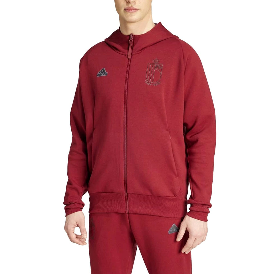 Adidas Belgium hooded tracksuit in maroon with full zip and Adidas logo on chest and pants