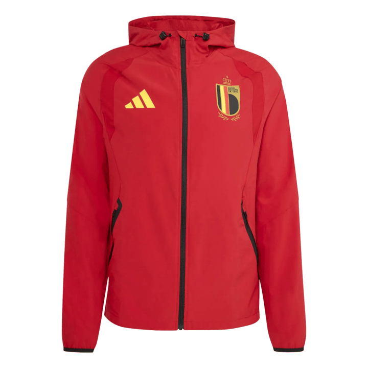 Red Adidas Belgium Casual Travel soccer tracksuit with hood and official team logo for adults