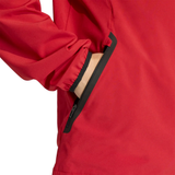 Close-up of the Adidas Belgium soccer tracksuit WC 2026 featuring a zippered pocket in red fabric